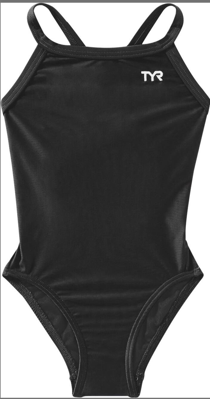 TYR Sport Girls' Solid Diamondback Swim Suit, Black (Size 24)